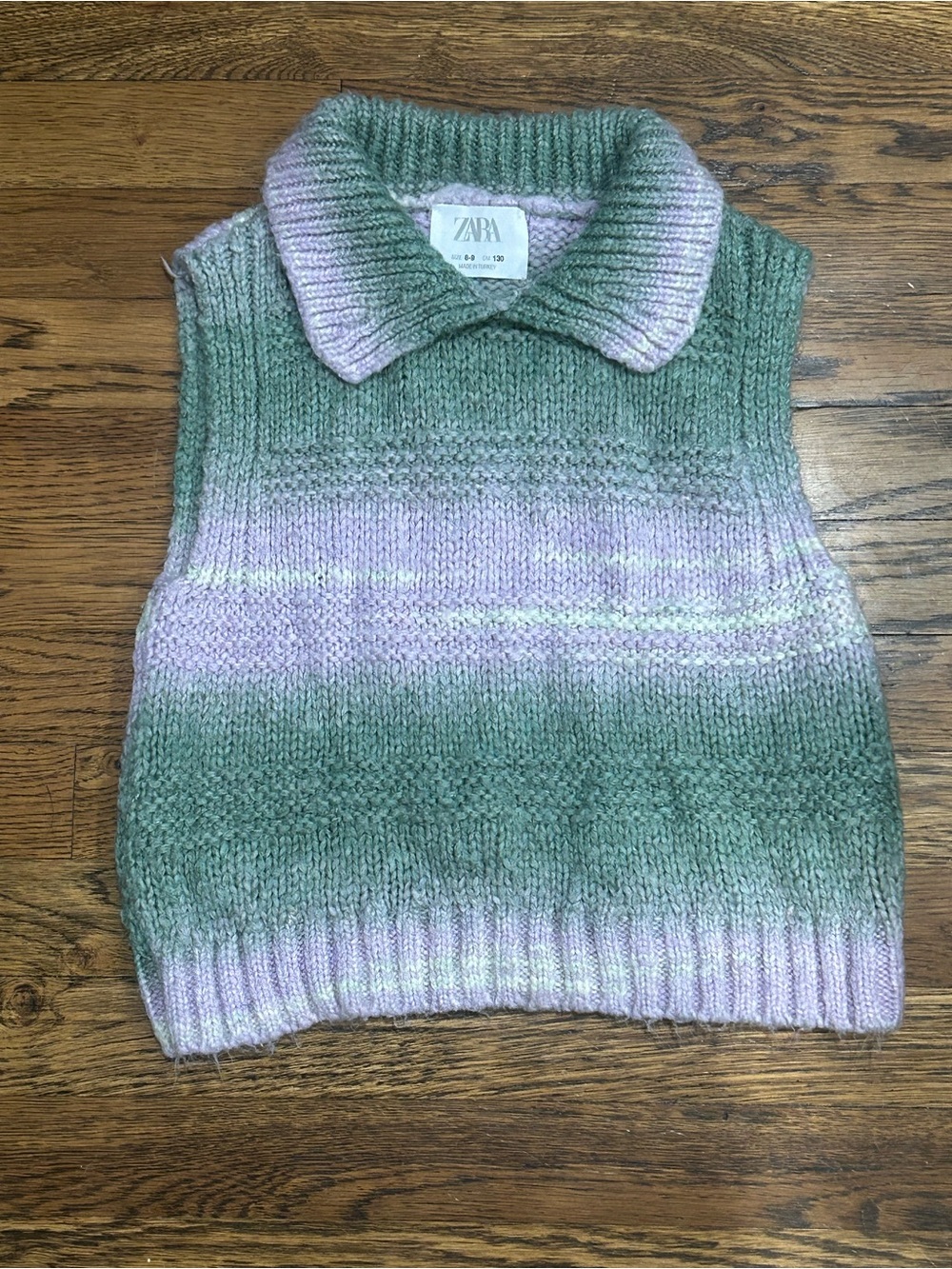 Zara Green and Lilac Gradient Knit Collared Sweater Vest